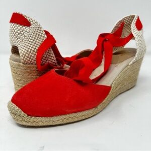Boden Red Espadrille Wedges with Cream Accents